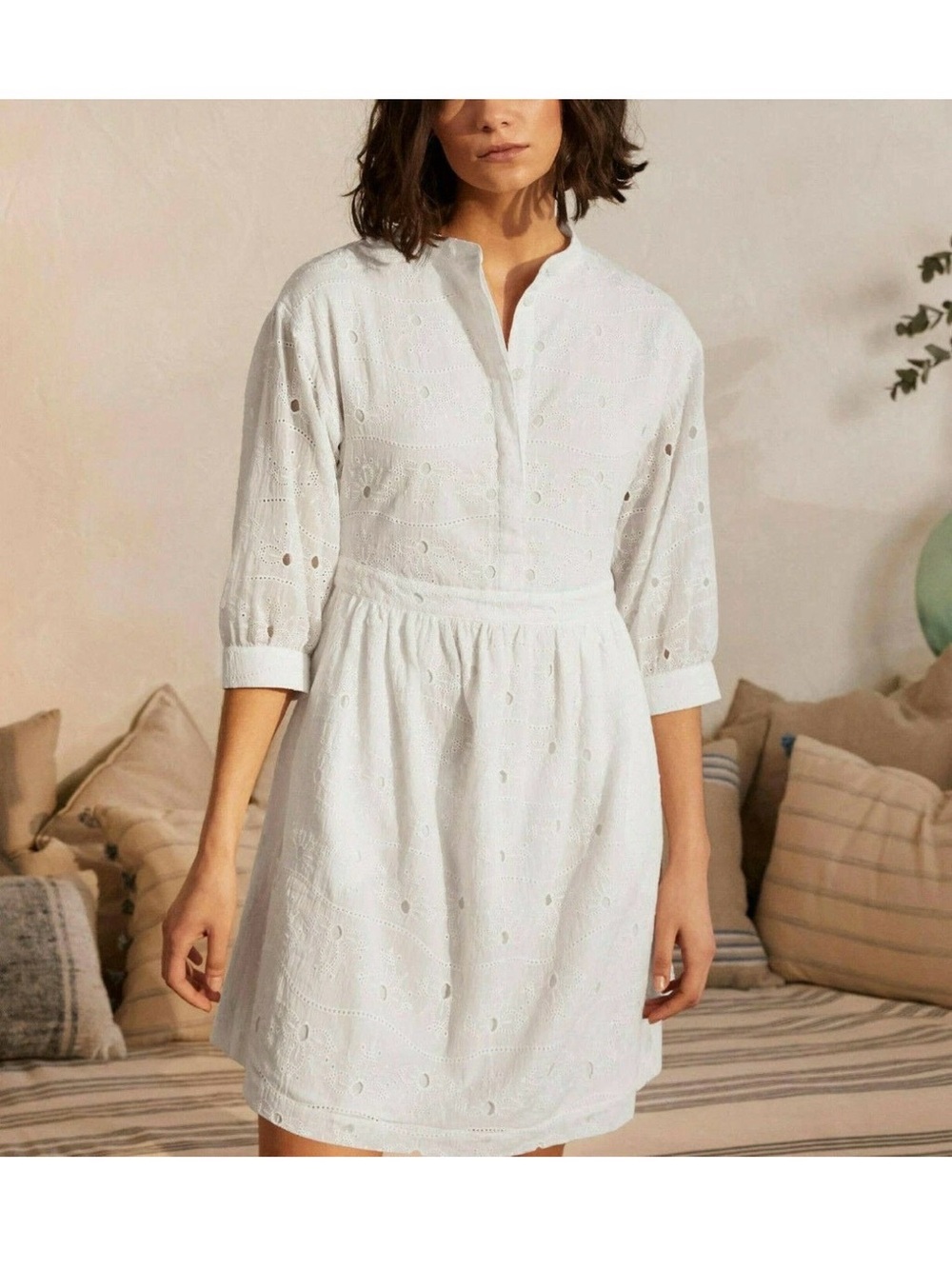 Boden White Eyelet Broderie Mini Shirt Dress - size 6